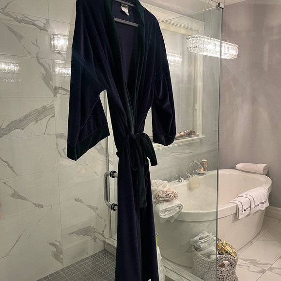 Mens vintage pennmens housecoat ribbed velour velvet one size navy/green - Picture 6 of 15